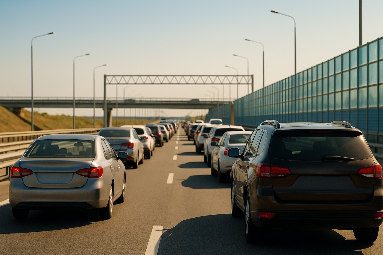 машины в пробке на трассе